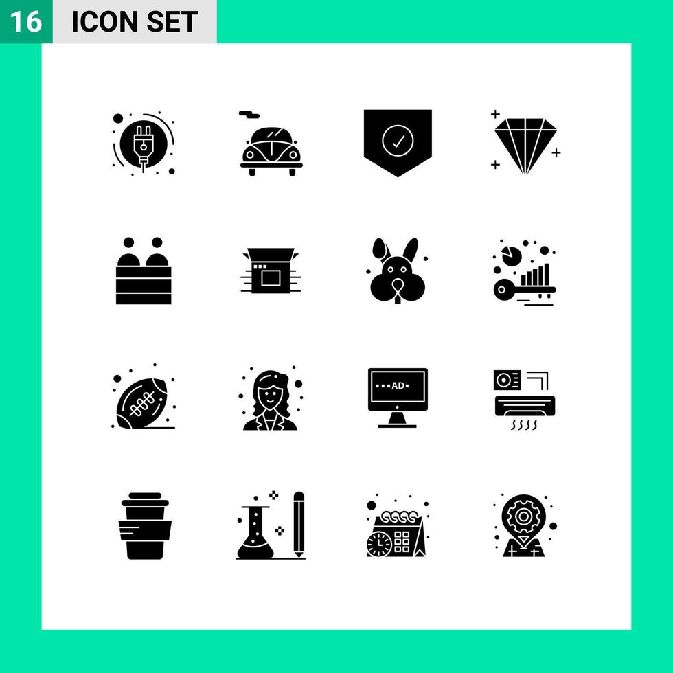 Group of 16 Solid Glyphs Signs and Symbols for product release jury security human user Editable Vector Design Elements