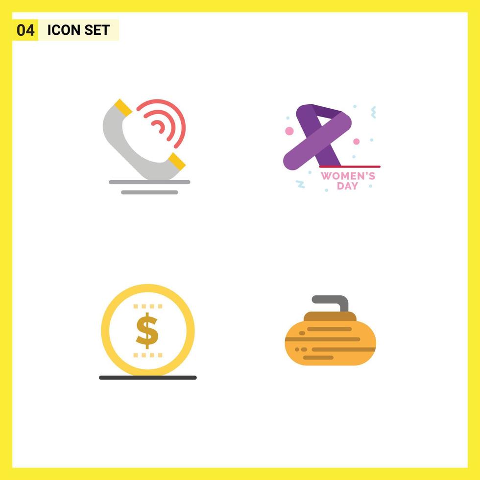 Editable Vector Line Pack of 4 Simple Flat Icons of call money services feminine bowls Editable Vector Design Elements