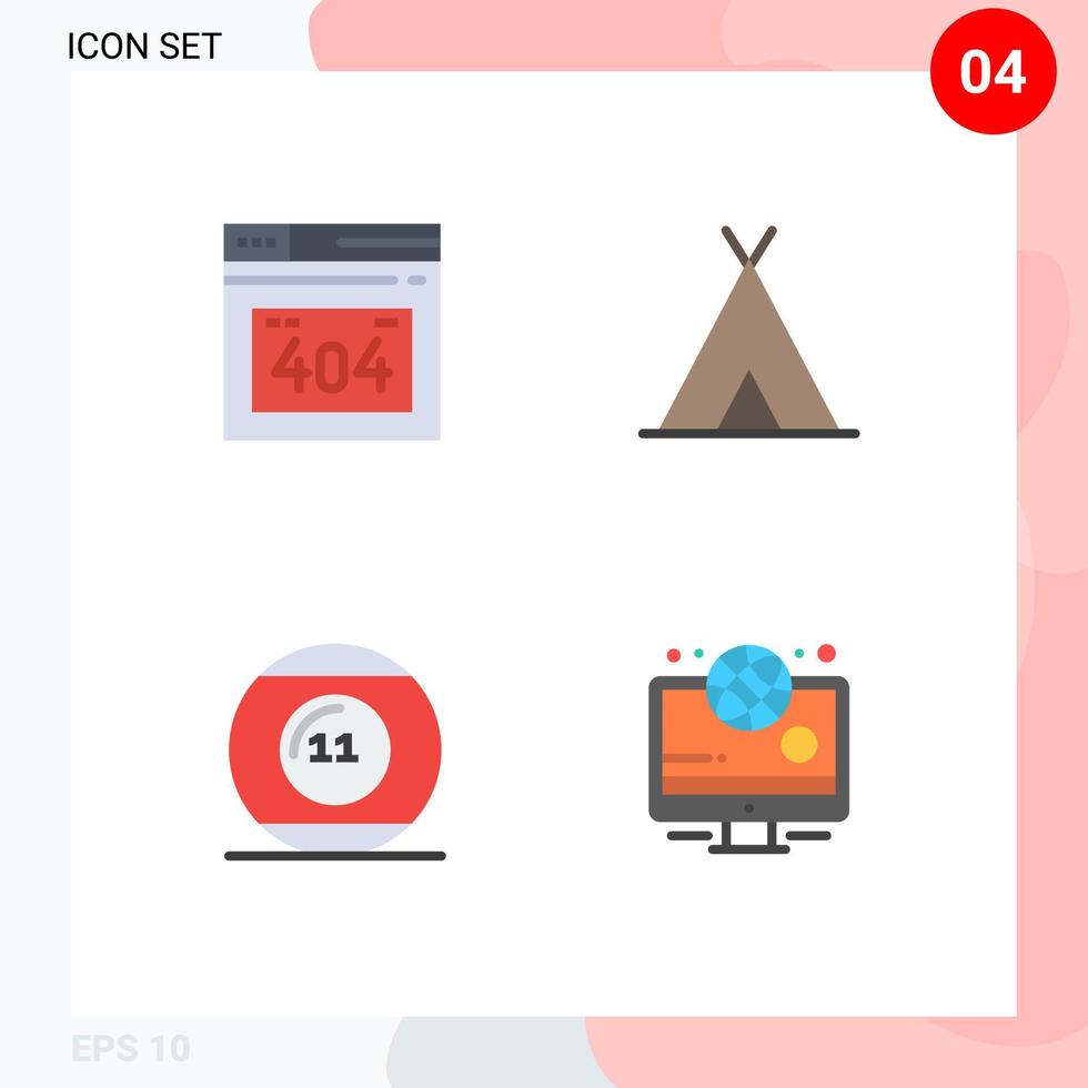 Set of 4 Modern UI Icons Symbols Signs for error game holidays travel sports Editable Vector Design Elements