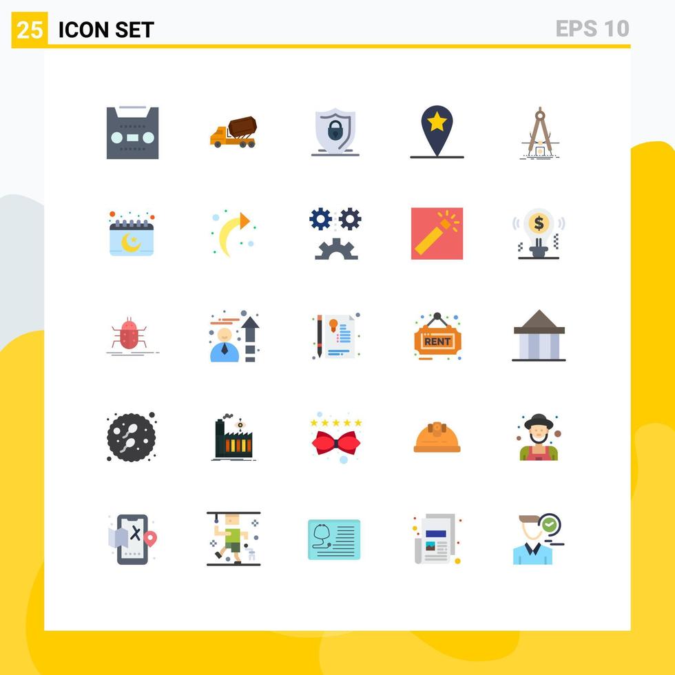 25 Universal Flat Colors Set for Web and Mobile Applications measure star roller location security Editable Vector Design Elements