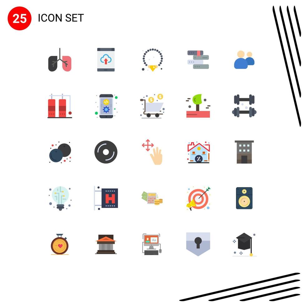 Mobile Interface Flat Color Set of 25 Pictograms of team group jewelry friends library Editable Vector Design Elements