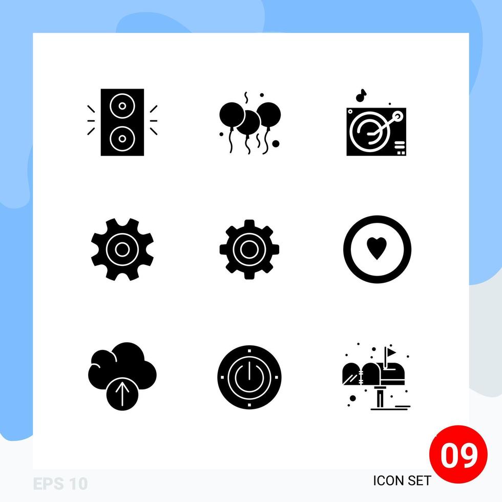 Modern Set of 9 Solid Glyphs and symbols such as gear basic audio wheel gear Editable Vector Design Elements