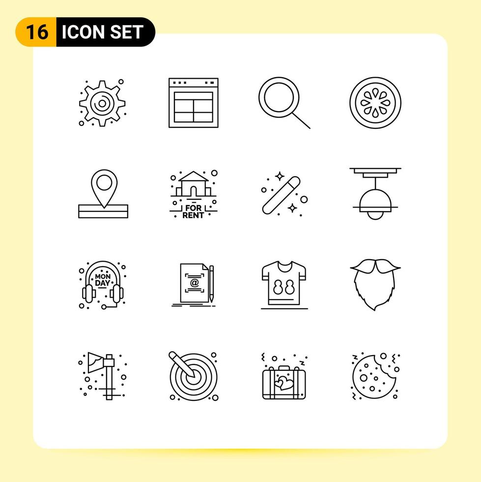 Set of 16 Modern UI Icons Symbols Signs for estate location search map gorki Editable Vector Design Elements