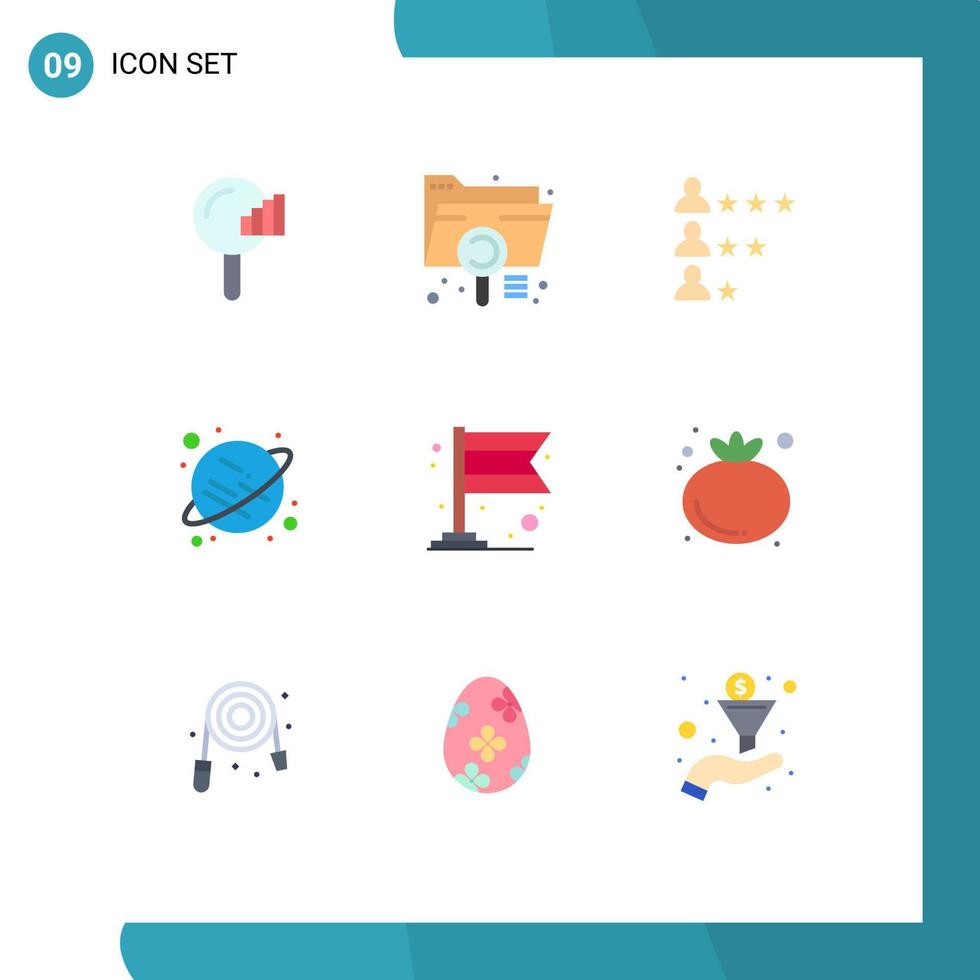 Mobile Interface Flat Color Set of 9 Pictograms of carnival space file saturn network Editable Vector Design Elements