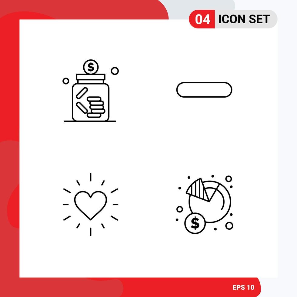 4 Universal Filledline Flat Colors Set for Web and Mobile Applications banking heart jar less valentine Editable Vector Design Elements