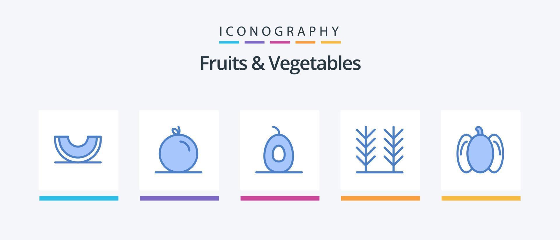 Fruits and Vegetables Blue 5 Icon Pack Including . peppers. avocado. food. food. Creative Icons Design vector
