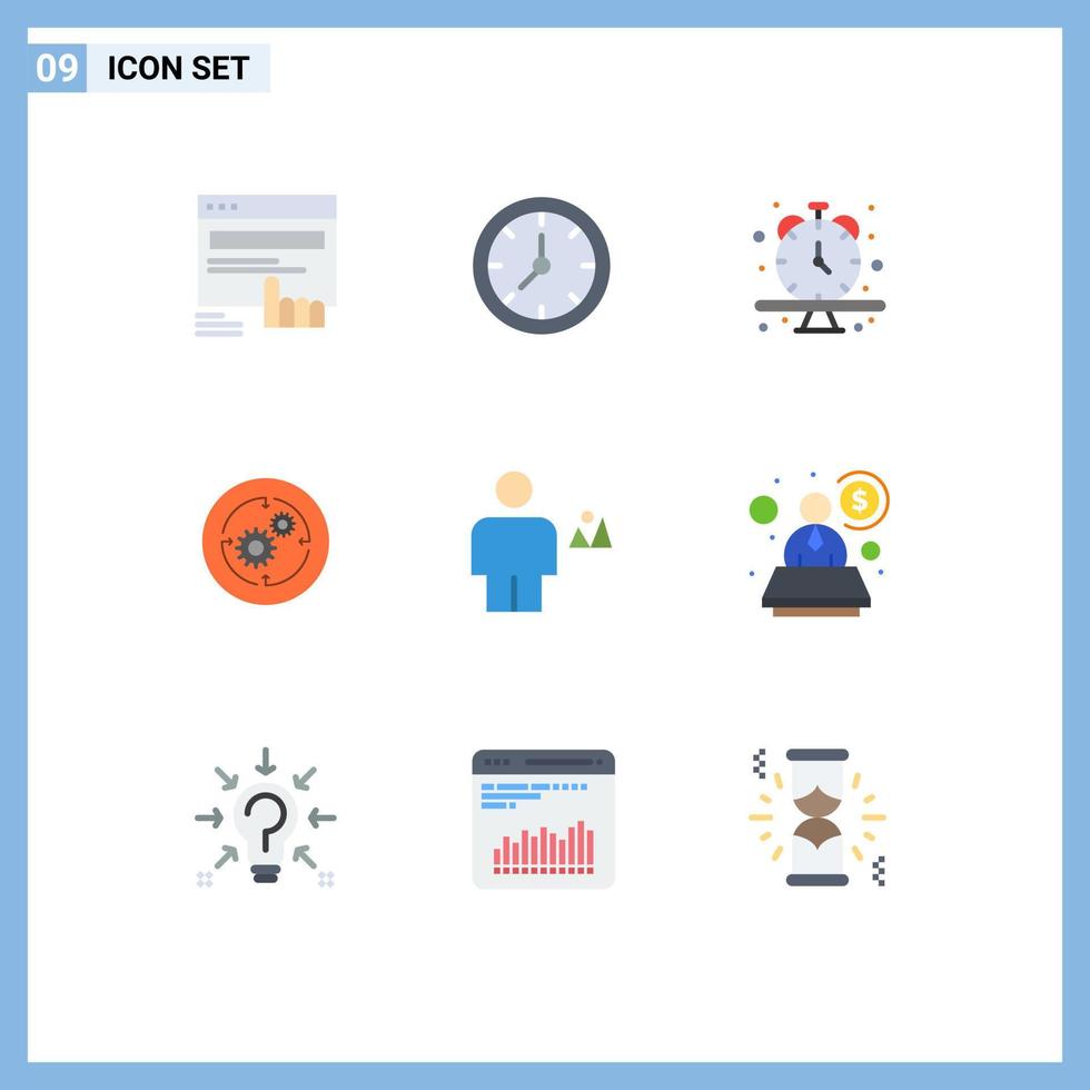 Group of 9 Flat Colors Signs and Symbols for structure company watch business time Editable Vector Design Elements