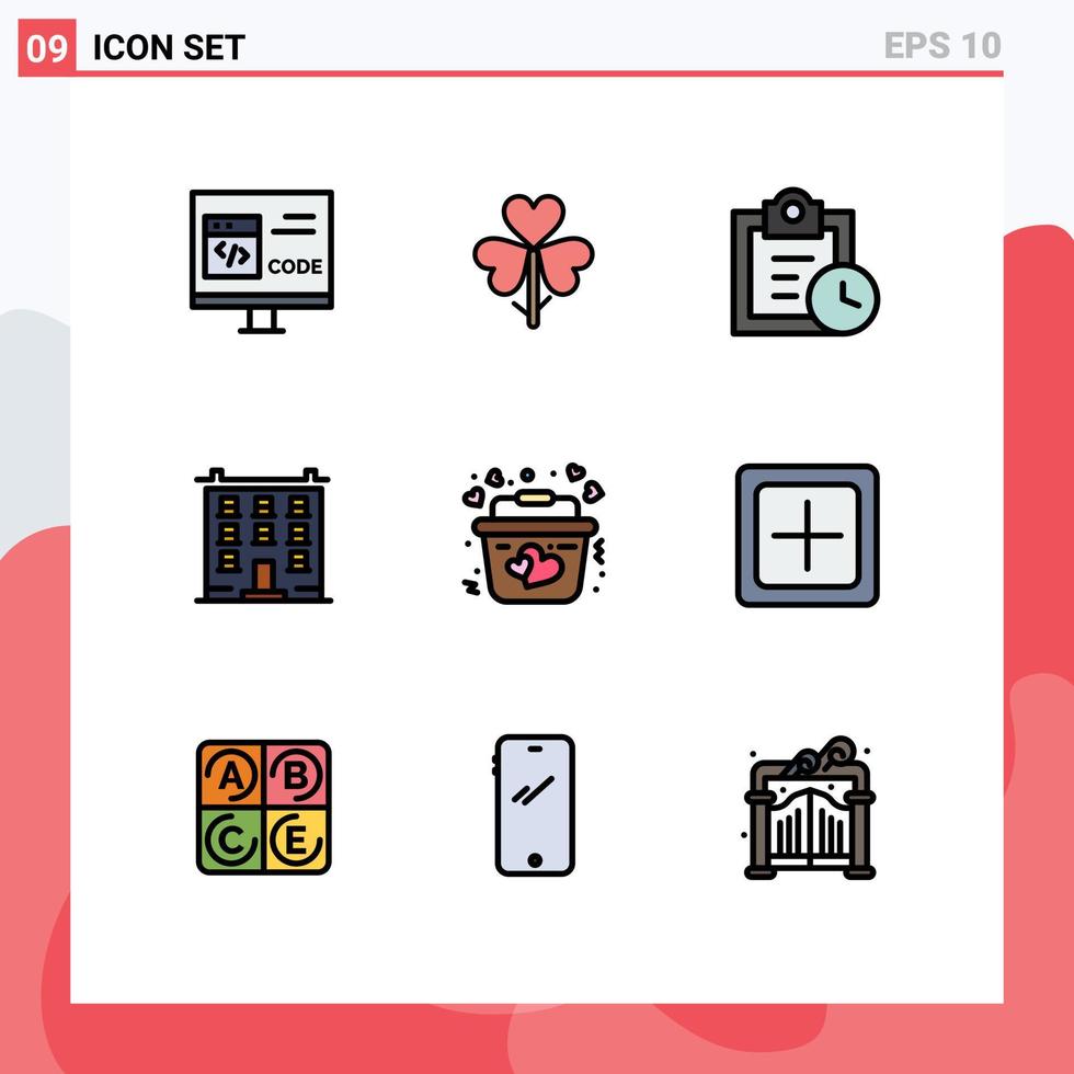 Mobile Interface Filledline Flat Color Set of 9 Pictograms of house construction flower building todo Editable Vector Design Elements