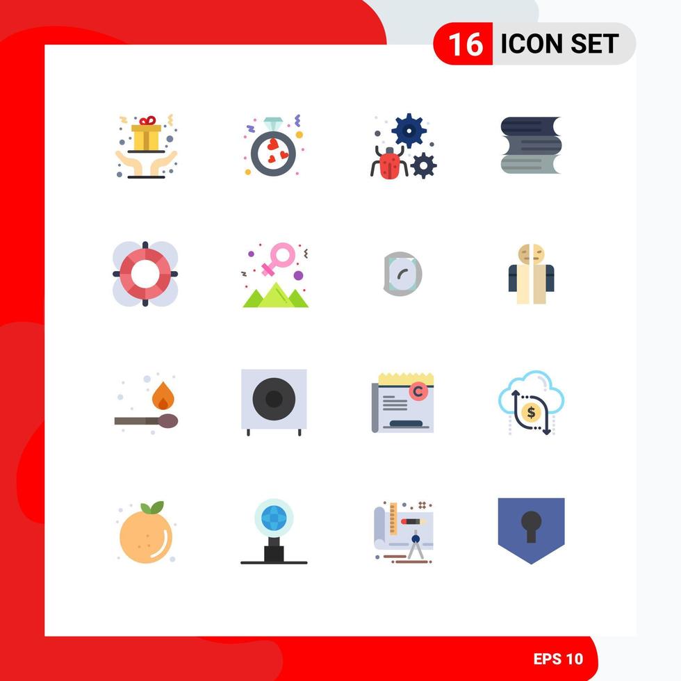 Universal Icon Symbols Group of 16 Modern Flat Colors of help files configure education gear Editable Pack of Creative Vector Design Elements