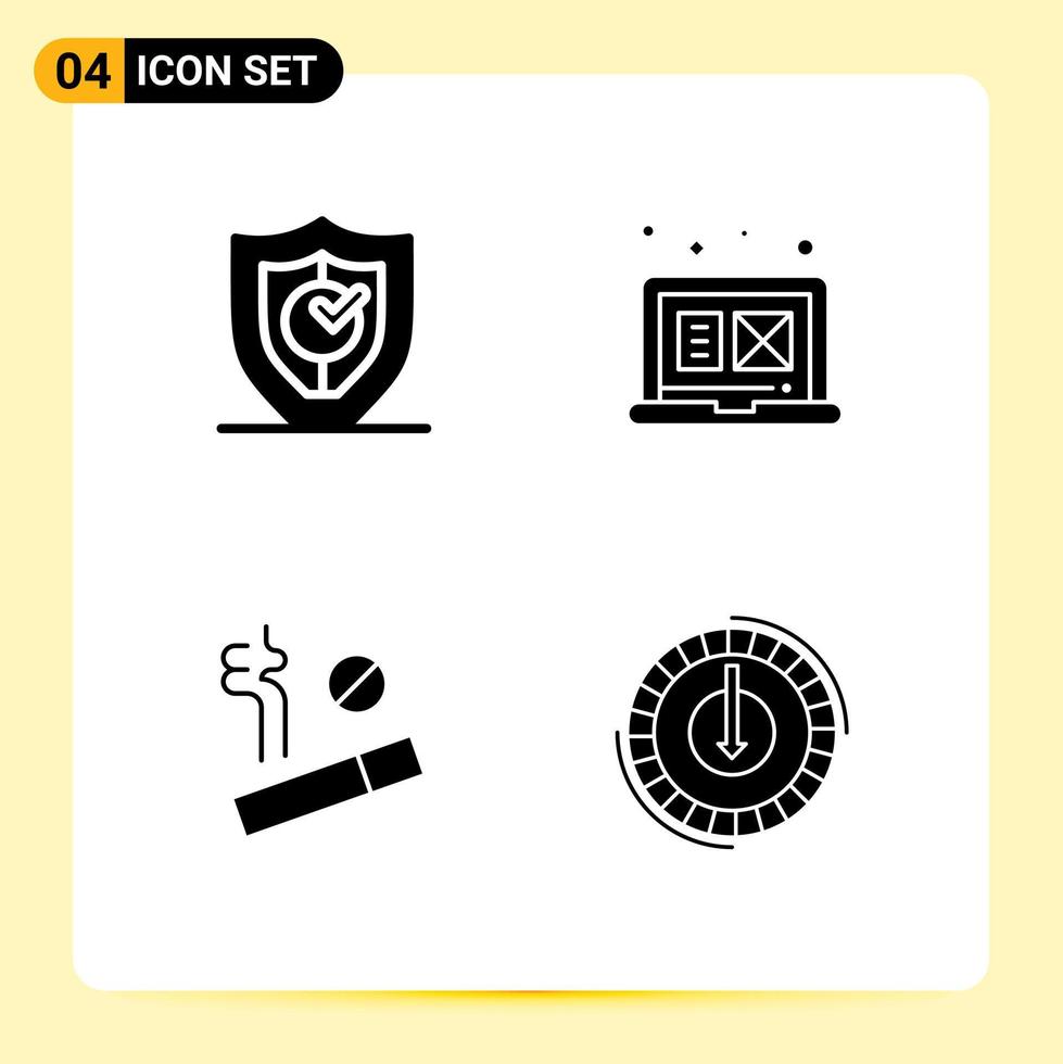 Pack of 4 Modern Solid Glyphs Signs and Symbols for Web Print Media such as gdpr no secure digital graphic smoking Editable Vector Design Elements