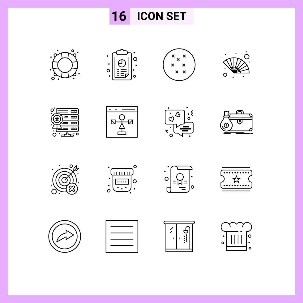 Pack of 16 Modern Outlines Signs and Symbols for Web Print Media such as coding star cross stitch server wind Editable Vector Design Elements