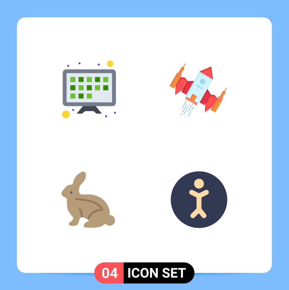 Editable Vector Line Pack of 4 Simple Flat Icons of internet easter spacecraft space rabbit Editable Vector Design Elements