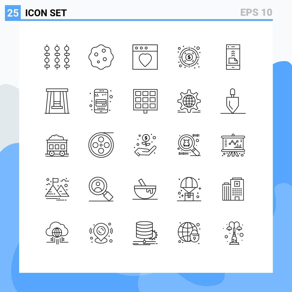 Editable Vector Line Pack of 25 Simple Lines of file contact app communication profit Editable Vector Design Elements