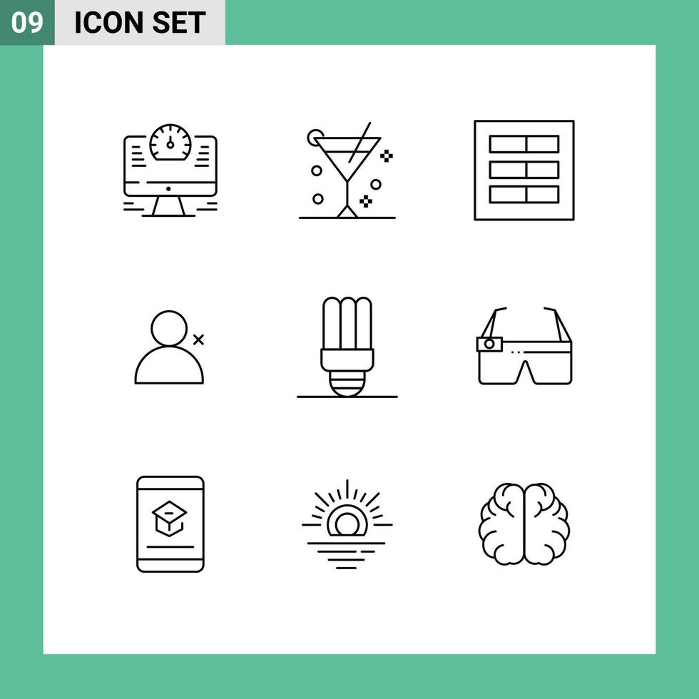 Group of 9 Outlines Signs and Symbols for lamp sets design twitter ux Editable Vector Design Elements