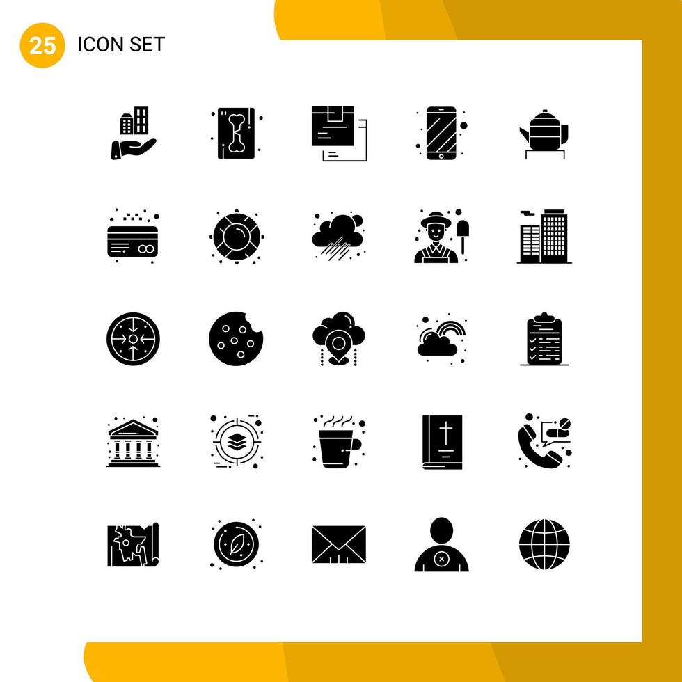 Solid Glyph Pack of 25 Universal Symbols of tea phone box mobile product Editable Vector Design Elements
