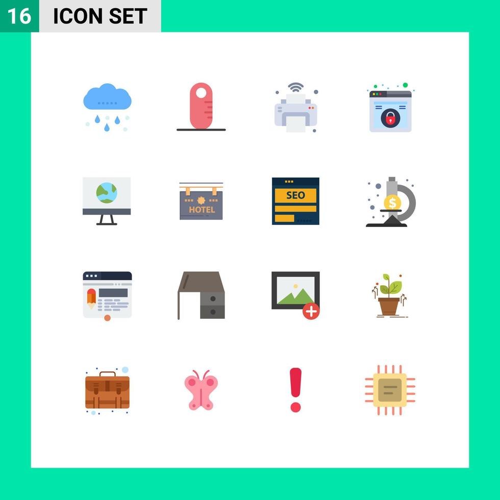 Set of 16 Modern UI Icons Symbols Signs for computer security internet web design Editable Pack of Creative Vector Design Elements