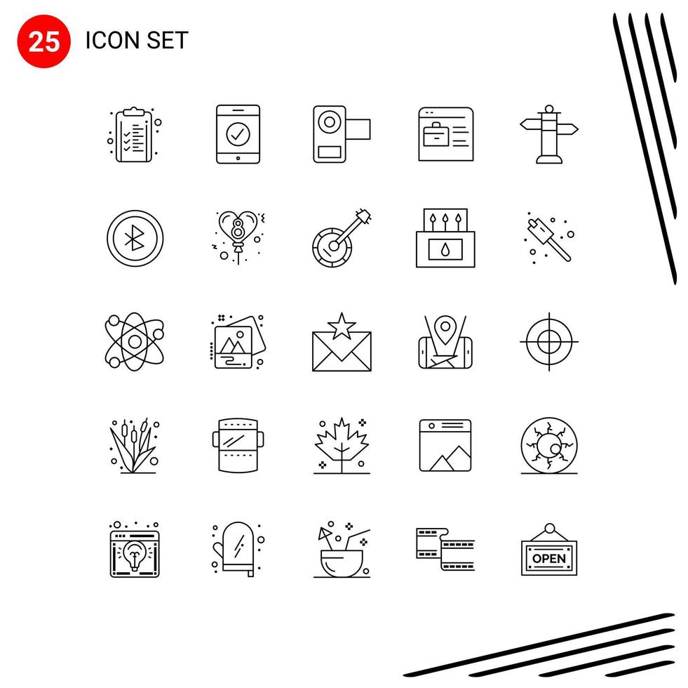 Set of 25 Modern UI Icons Symbols Signs for street navigation media online portfolio find job Editable Vector Design Elements