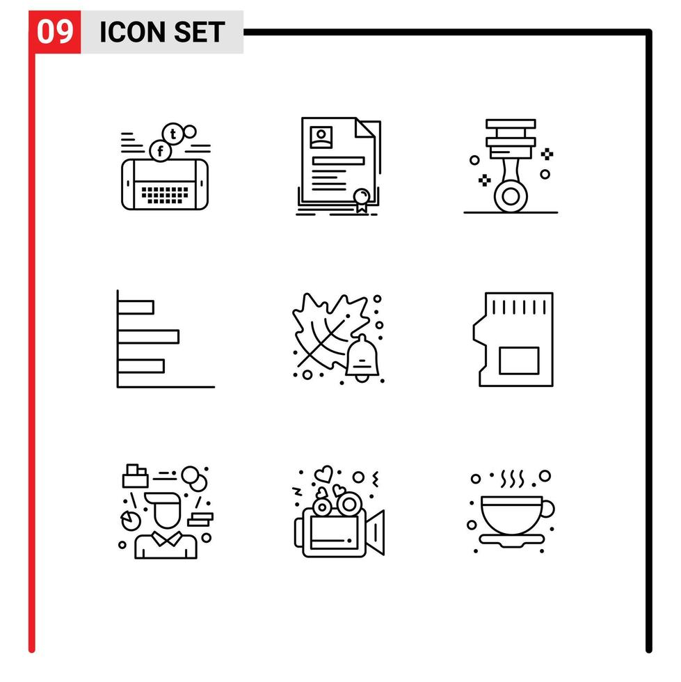 Pack of 9 Modern Outlines Signs and Symbols for Web Print Media such as performance graphic agreement finance piston Editable Vector Design Elements