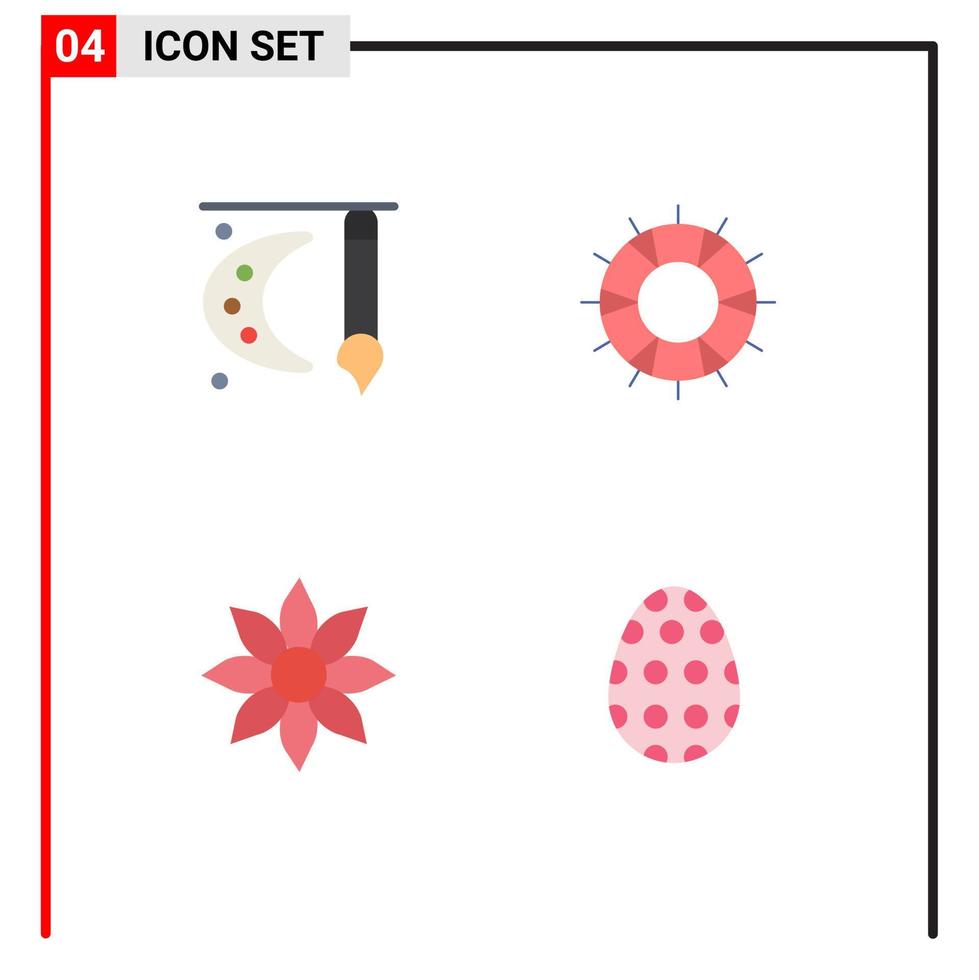 Set of 4 Modern UI Icons Symbols Signs for art support painting brush lifebuoy amaryllis flower Editable Vector Design Elements