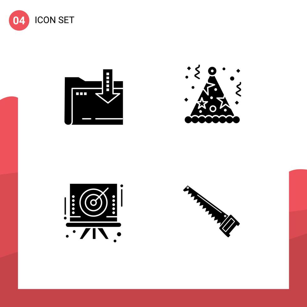 User Interface Pack of 4 Basic Solid Glyphs of folder board arrow fun target Editable Vector Design Elements