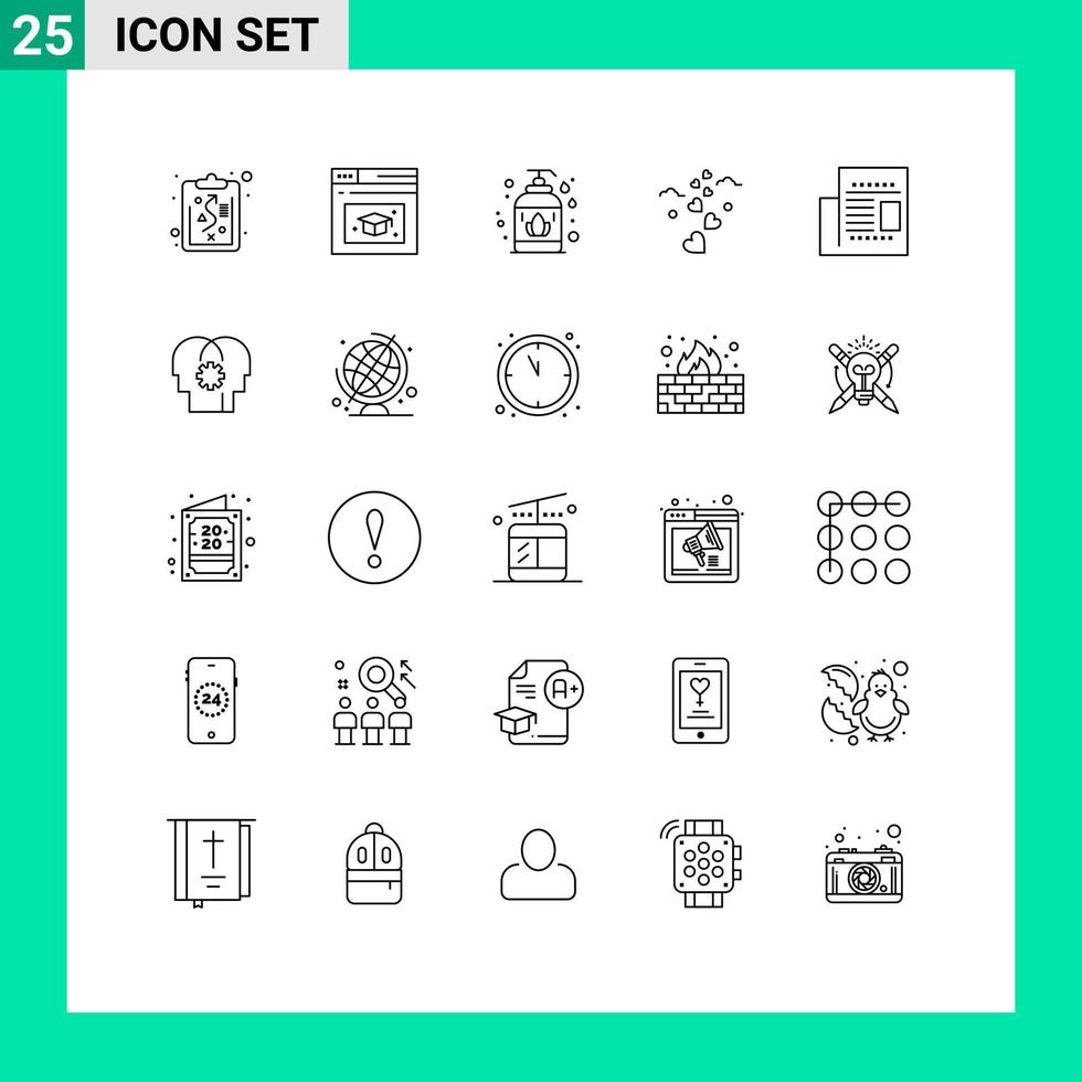 paquete de iconos de vector de stock de 25 signos y símbolos de línea para elementos de diseño de vector editables de boda de diario de jabón de oficina de cerebro