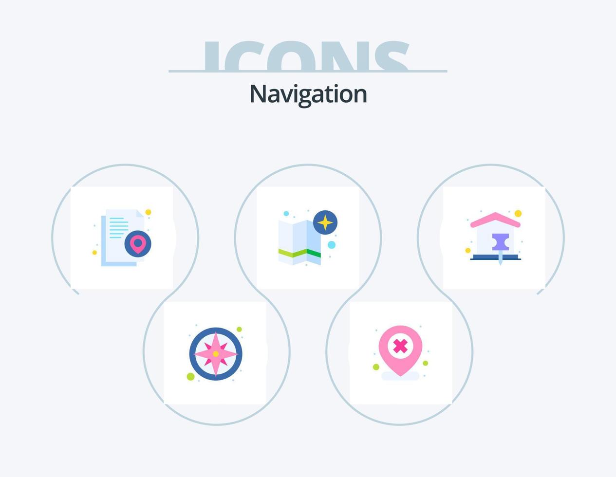 paquete de iconos planos de navegación 5 diseño de iconos. punto. alfiler. Eliminar. mapa. determinar con precisión vector