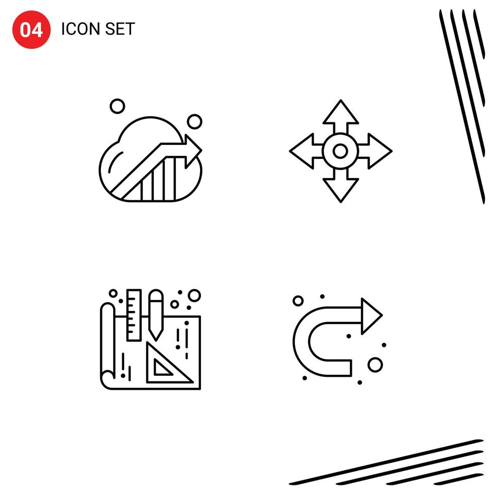 Mobile Interface Line Set of 4 Pictograms of business interior design seo location sign Editable Vector Design Elements