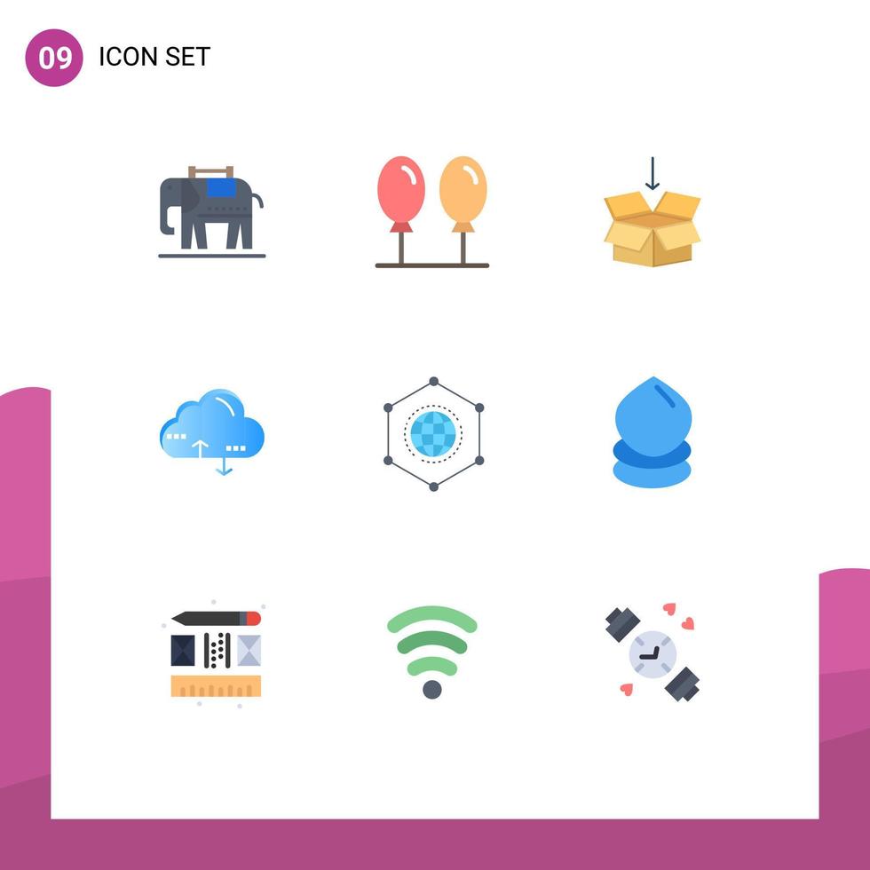 User Interface Pack of 9 Basic Flat Colors of connection global shepping network link Editable Vector Design Elements