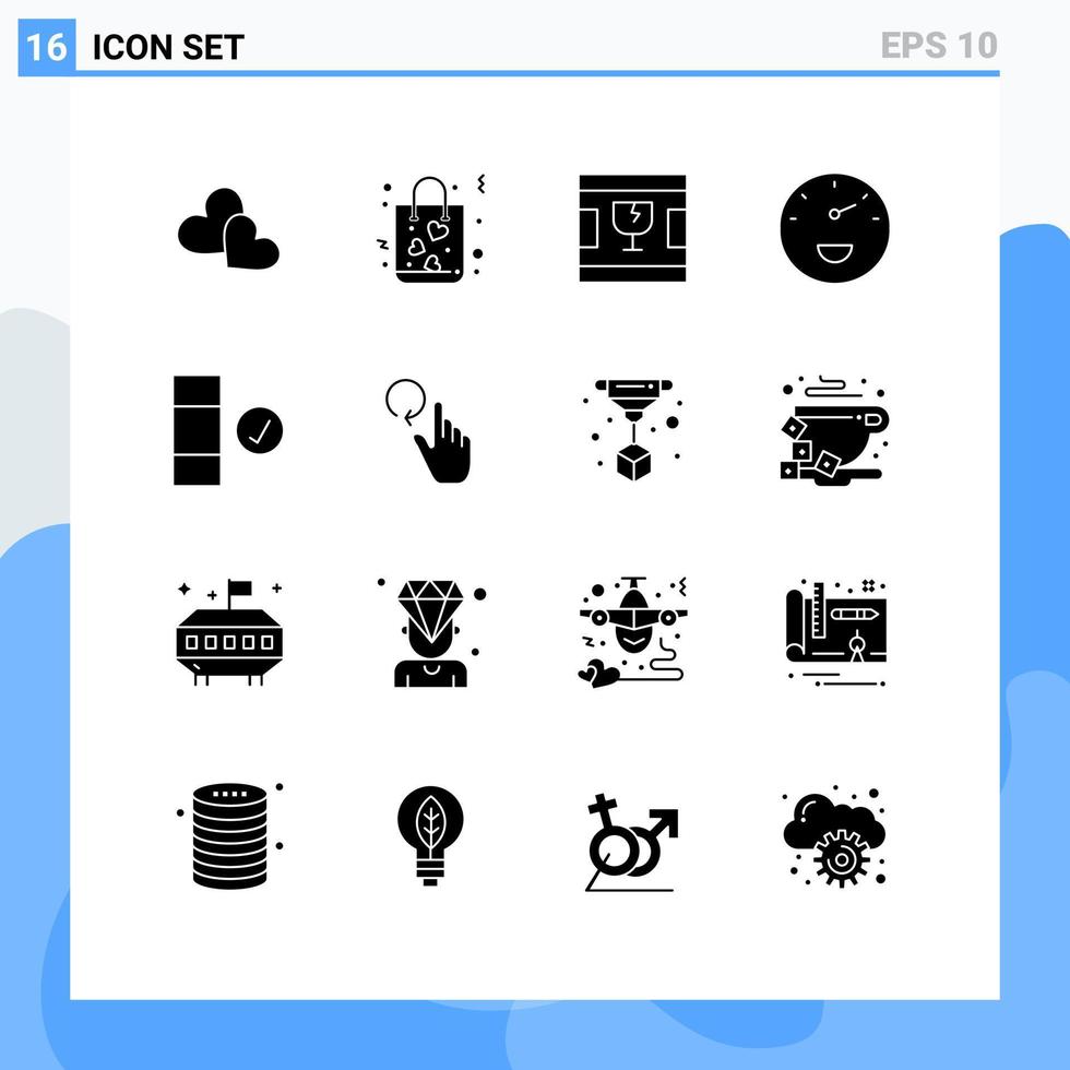 Set of 16 Modern UI Icons Symbols Signs for data check broken speed gauge Editable Vector Design Elements