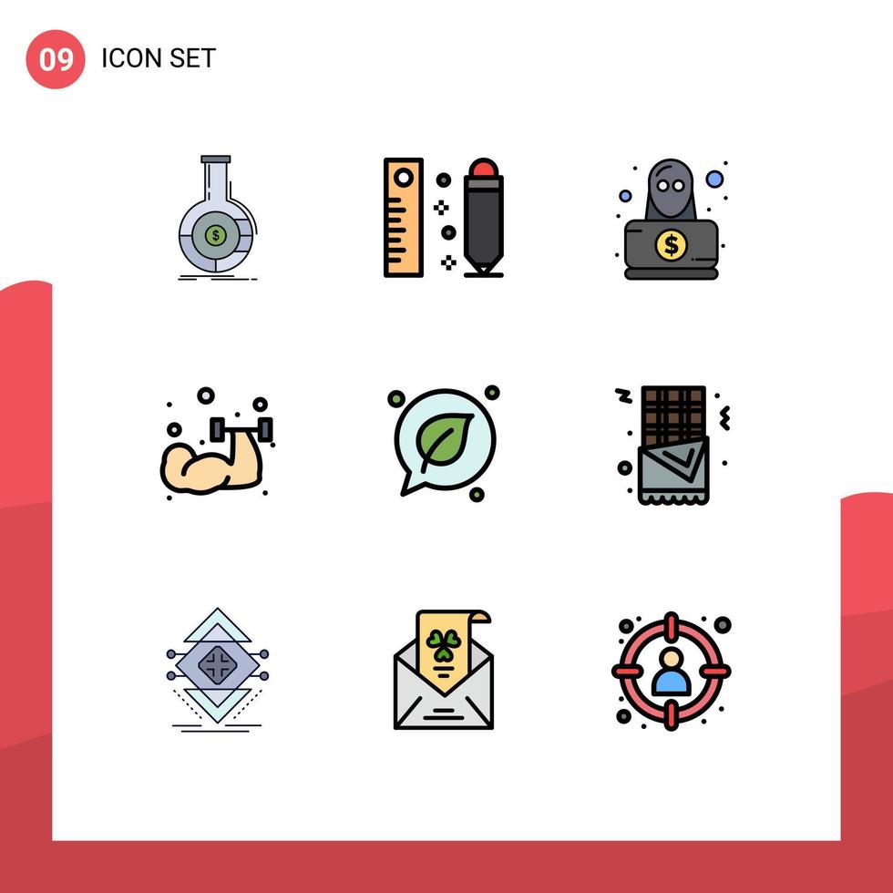 9 User Interface Filledline Flat Color Pack of modern Signs and Symbols of chat sport ruler exercise robbery Editable Vector Design Elements
