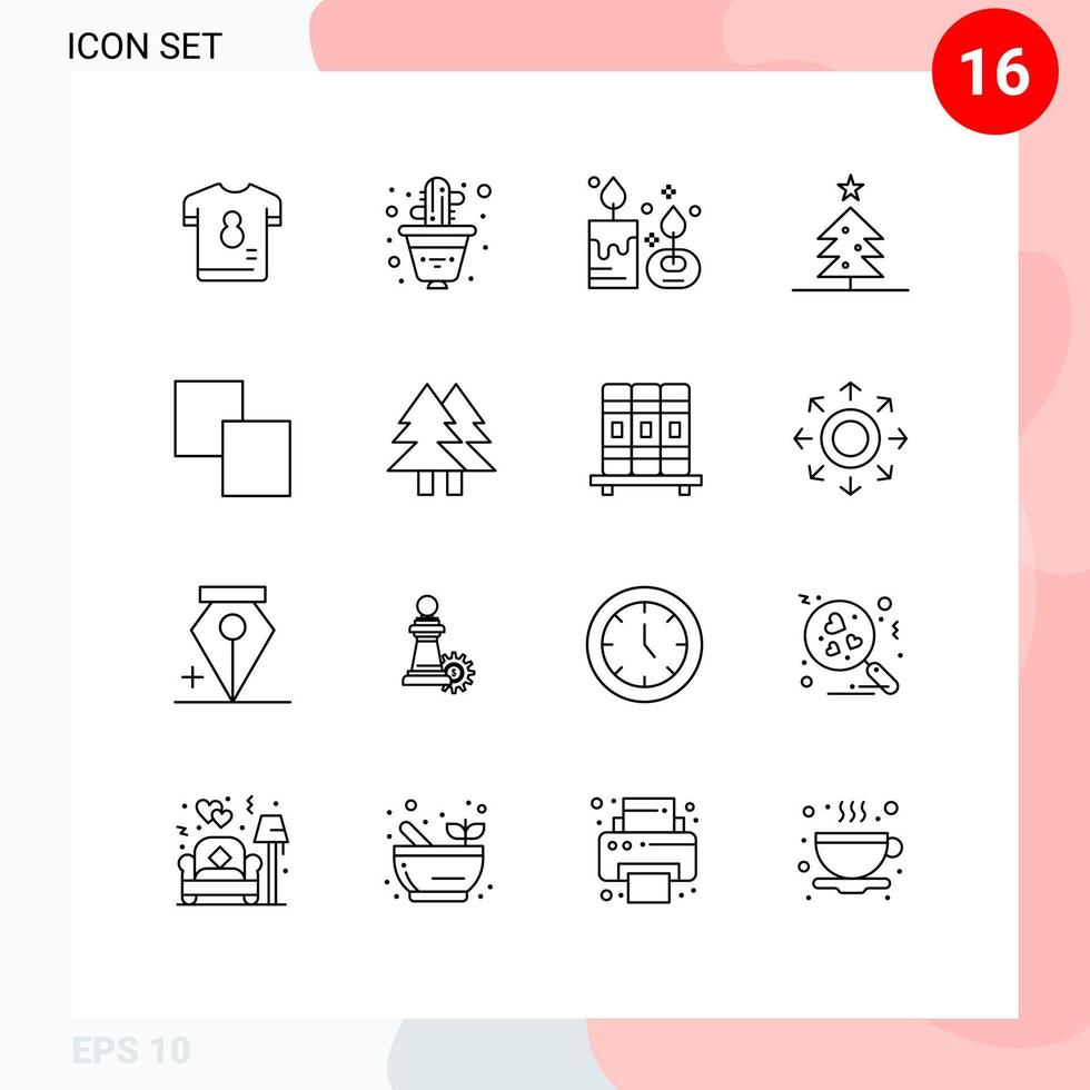 Modern Set of 16 Outlines and symbols such as clone christmas plant tree candle Editable Vector Design Elements