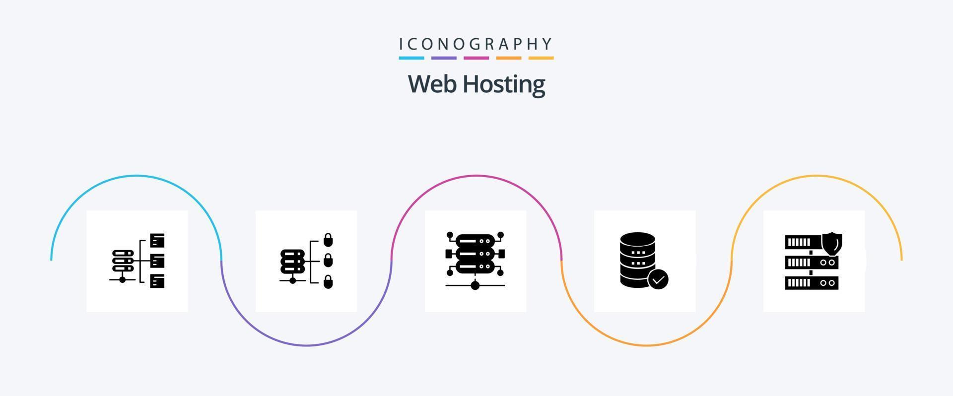 Web Hosting Glyph 5 Icon Pack Including web. security . security. hosting . server vector