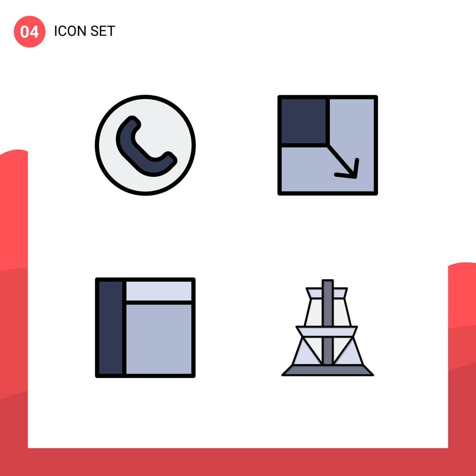 Modern Set of 4 Filledline Flat Colors Pictograph of call energy expand grid transmission tower Editable Vector Design Elements