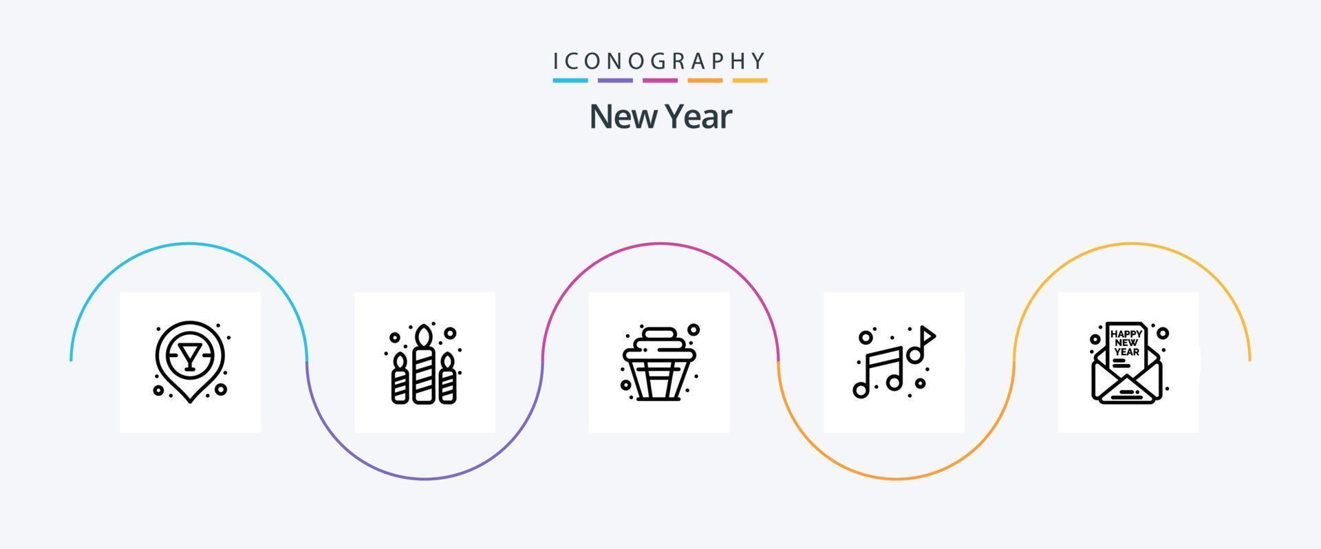 paquete de iconos de la línea 5 de año nuevo que incluye año nuevo. invitar. taza. invitación. Nota vector