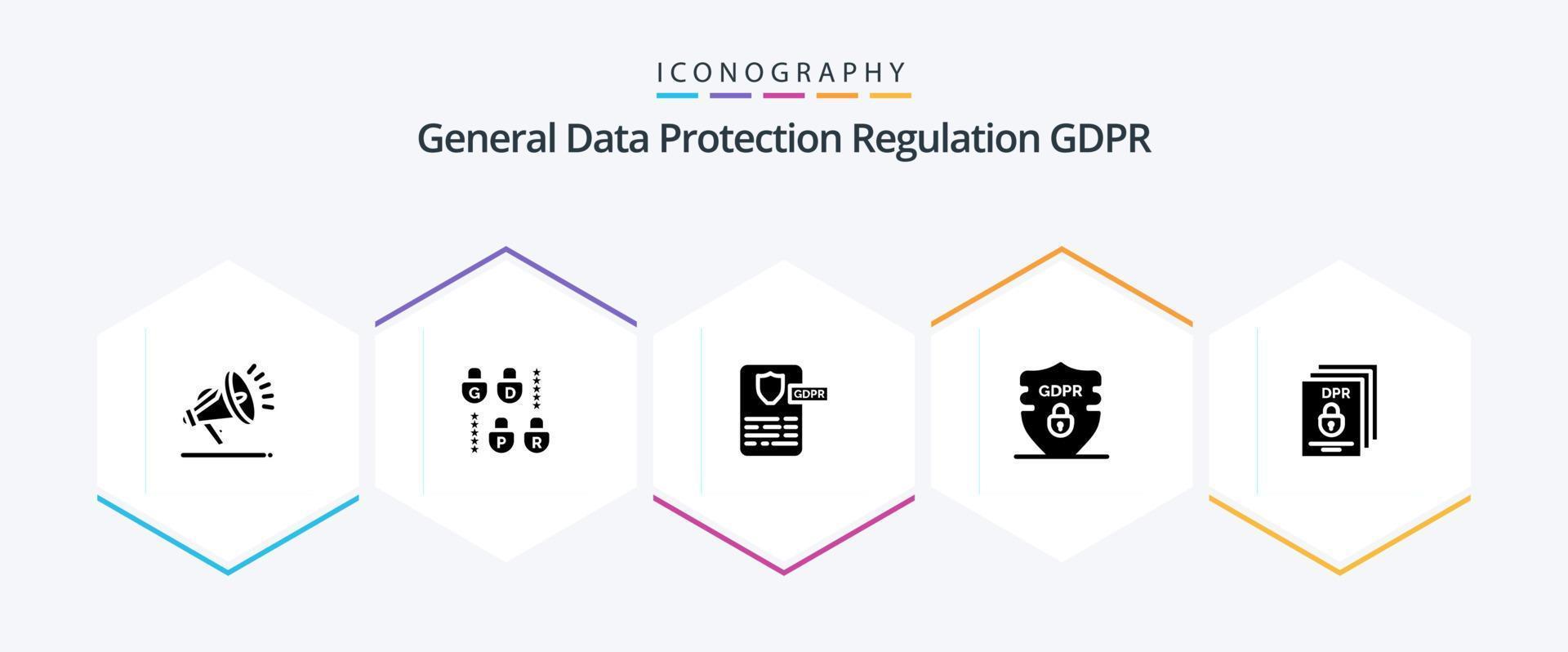 Gdpr 25 Glyph icon pack including security. gdpr . data . project vector