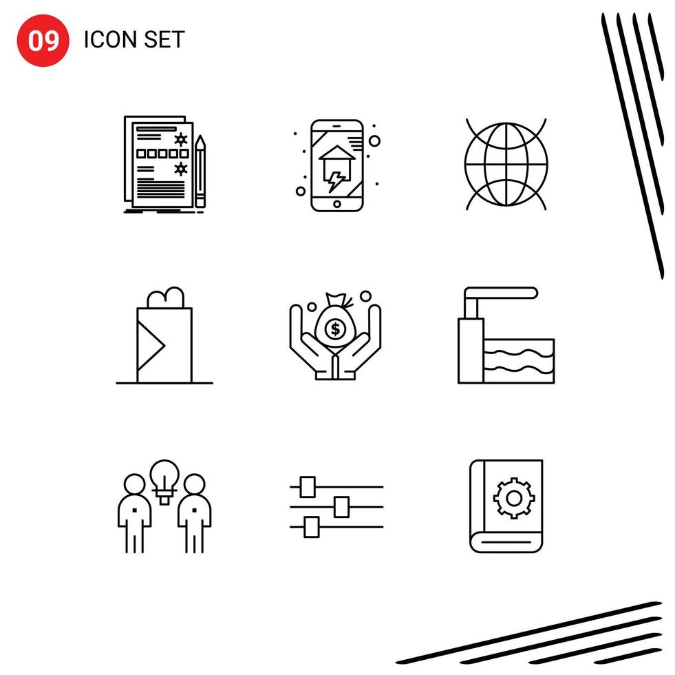 Group of 9 Modern Outlines Set for insurance fast food home wifi fast food iot Editable Vector Design Elements