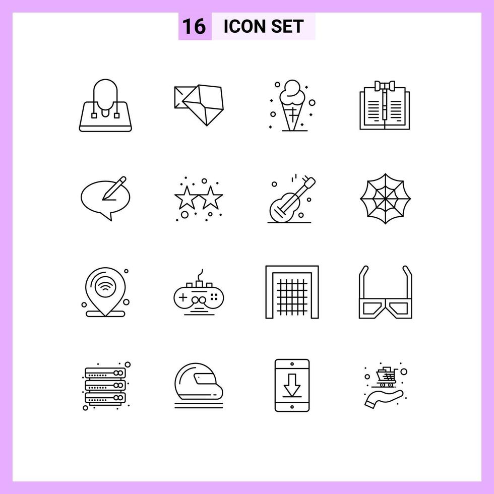 Modern Set of 16 Outlines Pictograph of message records cone law copyright Editable Vector Design Elements