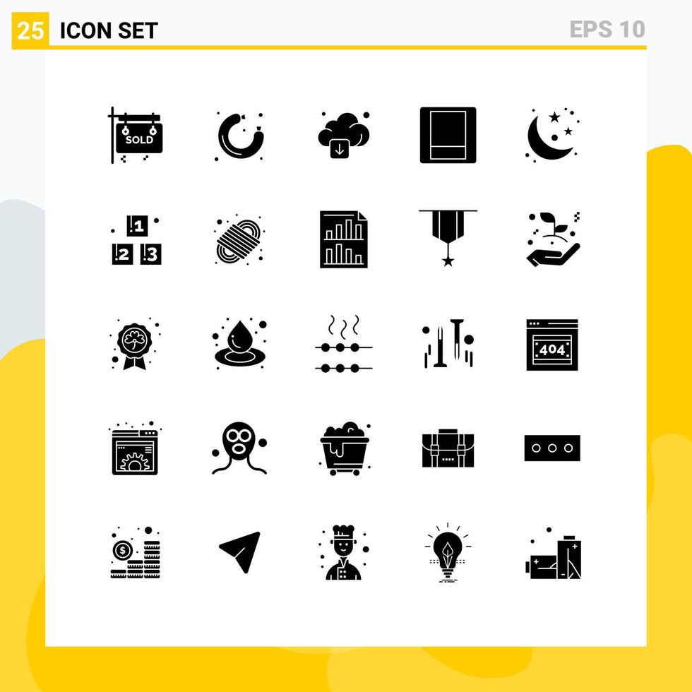 Group of 25 Solid Glyphs Signs and Symbols for space moon cloud toggle light Editable Vector Design Elements