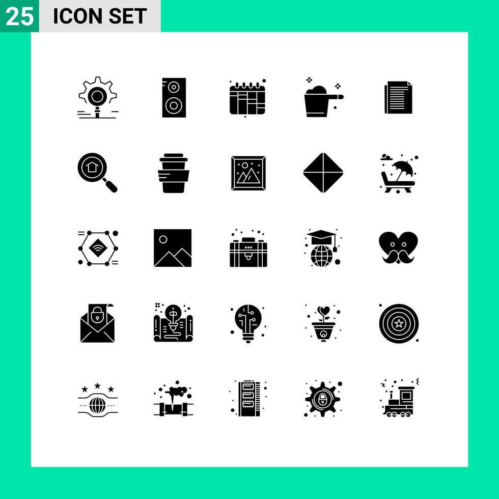 Pictogram Set of 25 Simple Solid Glyphs of paper note planning document gauge Editable Vector Design Elements