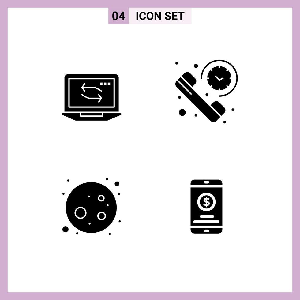 4 Solid Glyph concept for Websites Mobile and Apps computer full moon hardware phone planet Editable Vector Design Elements