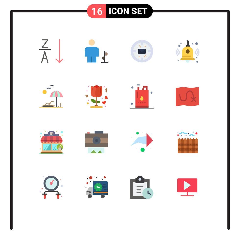 16 User Interface Flat Color Pack of modern Signs and Symbols of tree beach business bell back to school Editable Pack of Creative Vector Design Elements
