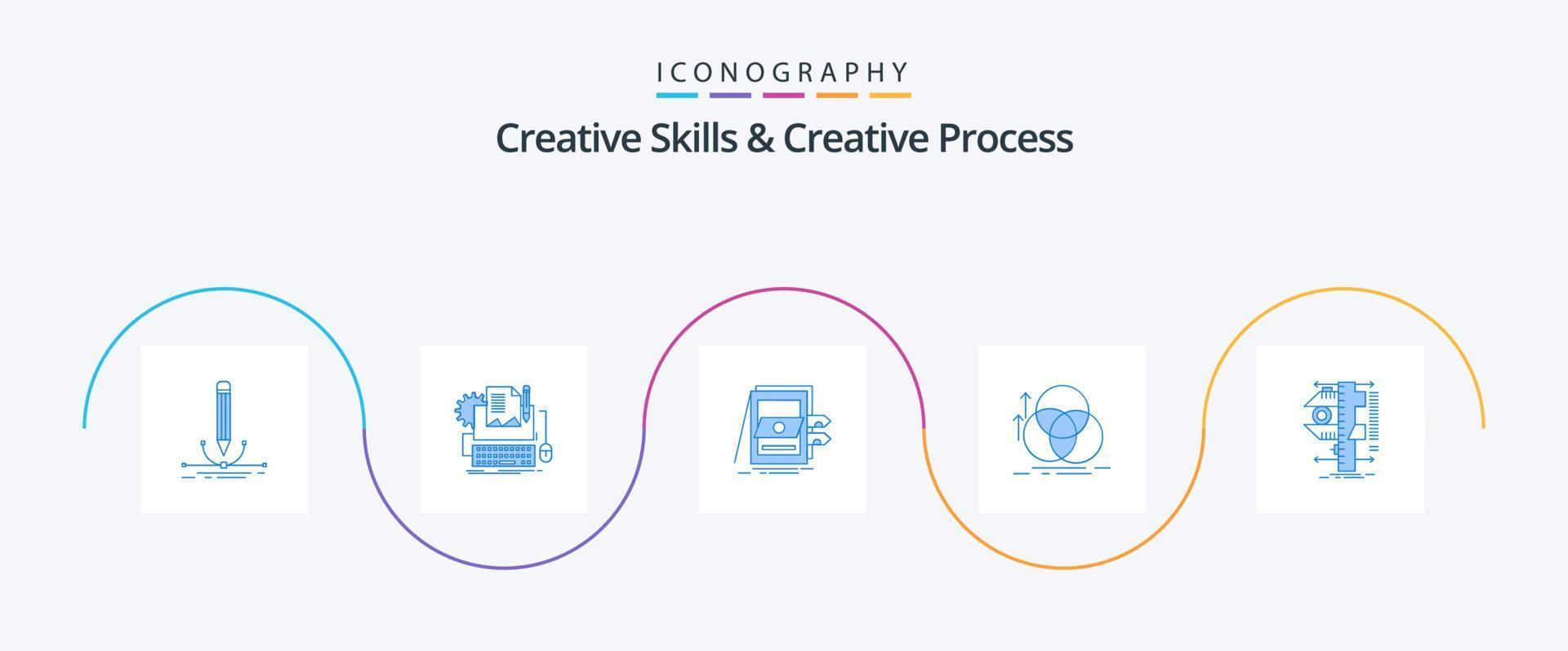 Creative Skills And Creative Process Blue 5 Icon Pack Including alignment. balance. paper. files. sale vector