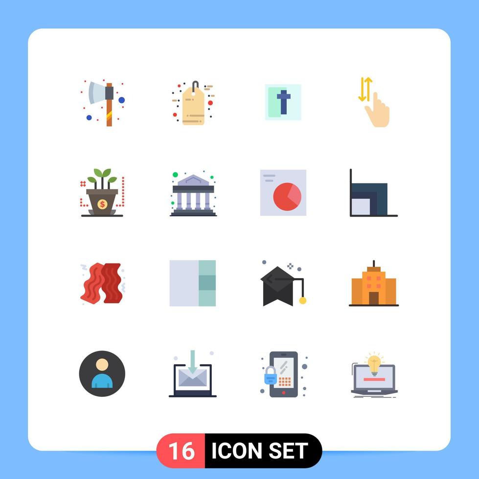 Pack of 16 creative Flat Colors of investment down easter up gestures Editable Pack of Creative Vector Design Elements