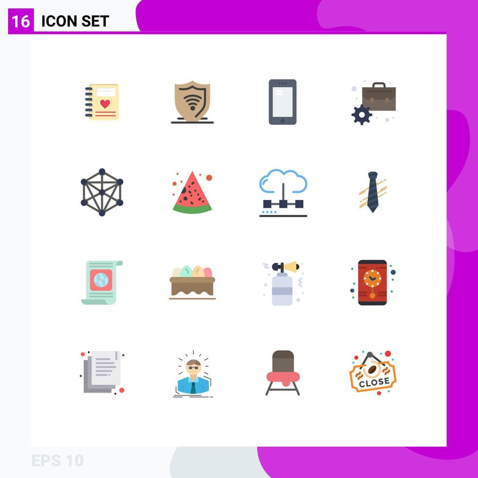 Flat Color Pack of 16 Universal Symbols of data finance phone business samsung Editable Pack of Creative Vector Design Elements