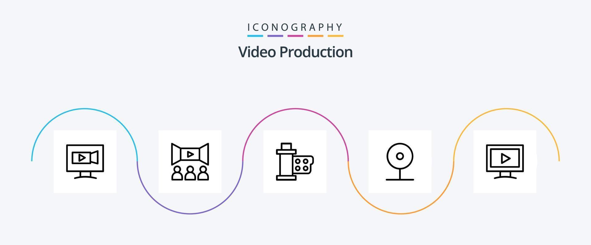 paquete de iconos de la línea de producción de video 5 que incluye . multimedios película . película . cine vector