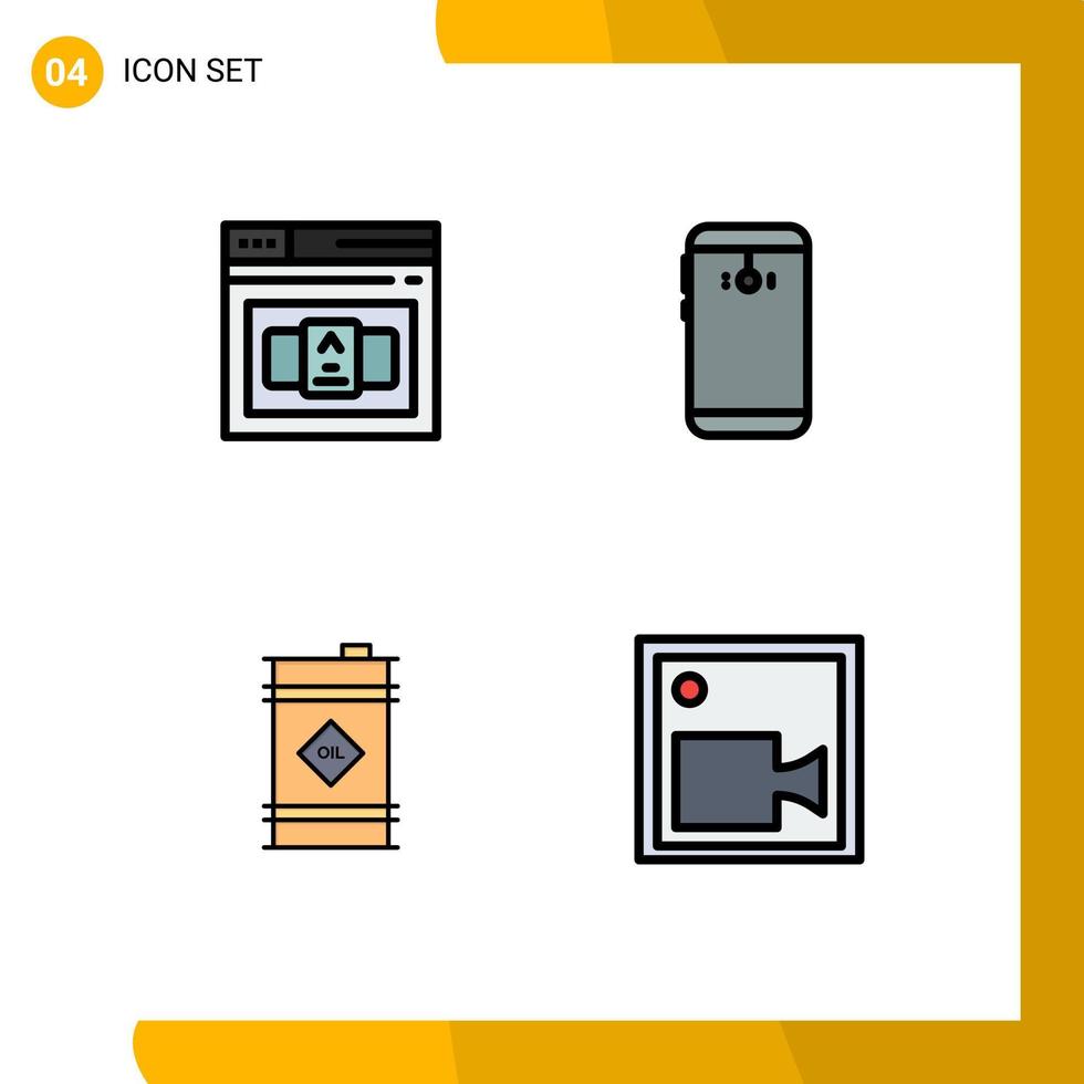 4 User Interface Filledline Flat Color Pack of modern Signs and Symbols of business barrel html mobile oil barrel Editable Vector Design Elements