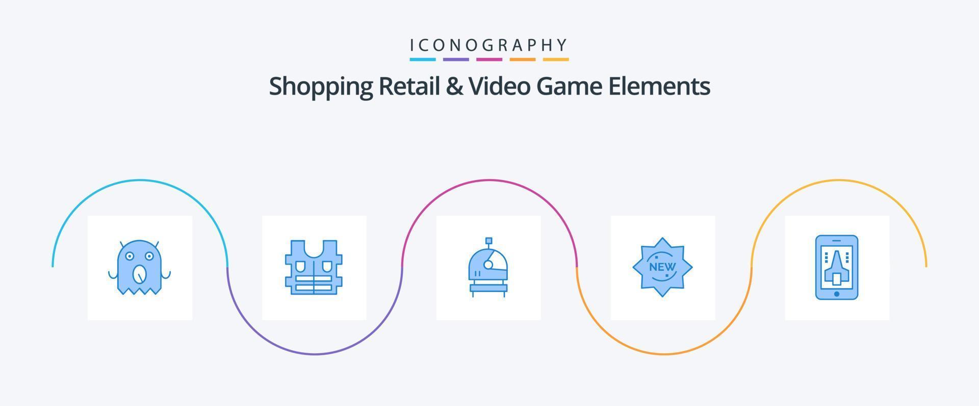 compras minoristas y elementos de videojuegos blue 5 icon pack que incluye . móvil. espacio. jugando. Insignia vector