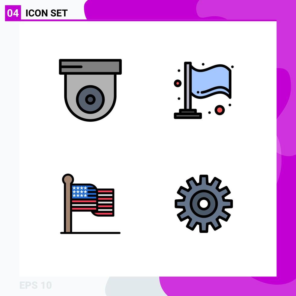 4 Filledline Flat Color concept for Websites Mobile and Apps camera usa finish american setting Editable Vector Design Elements