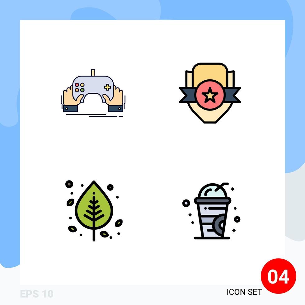 Mobile Interface Filledline Flat Color Set of 4 Pictograms of game sport entertainment club birch Editable Vector Design Elements