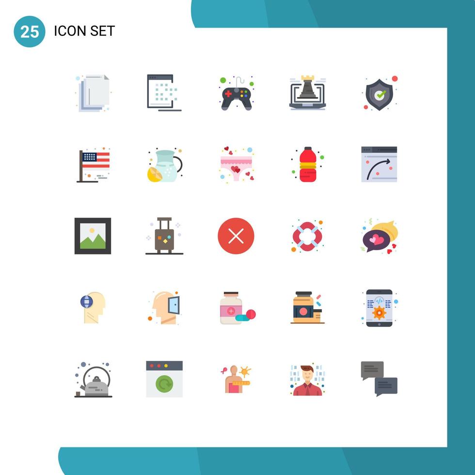 Group of 25 Modern Flat Colors Set for safety laptop control fort castle Editable Vector Design Elements